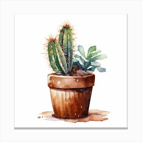 Watercolor Cactus In Pot Canvas Print