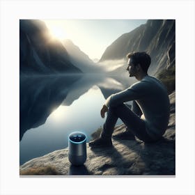 Man Looking At A Lake Canvas Print