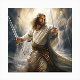 Jesus Holding Two Swords Canvas Print