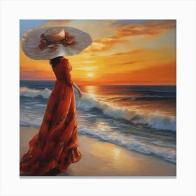 The lady in sunset 🌇  Canvas Print