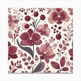 Scandinavian style,Pattern with burgundy Orchid flowers Canvas Print