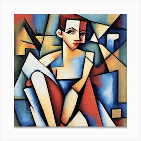 Woman In Blue And White Canvas Print