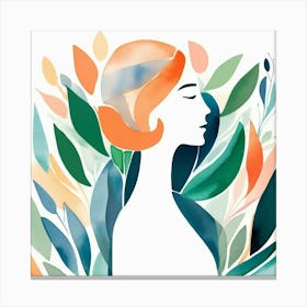 woman portrait withcolour leaves  Canvas Print