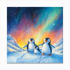 Penguins In The Snow 5 Canvas Print