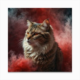 Cat In Red Smoke Canvas Print