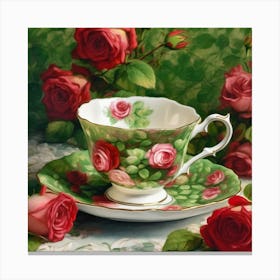 Roses And Teacups Canvas Print