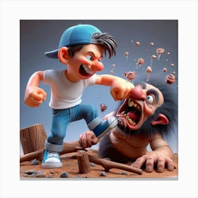 Boy Fighting A Monster Canvas Print