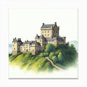 Watercolor View Of The Stirling Castle, Featuring Its Imposing Structure And Scenic Hilltop Location Canvas Print