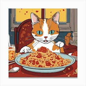 Cat Eating Spaghetti 7 Canvas Print