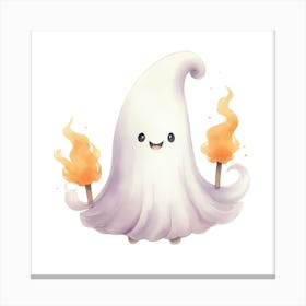 Cute Ghost With Flames Canvas Print