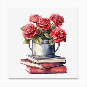 Roses On Books 24 Canvas Print