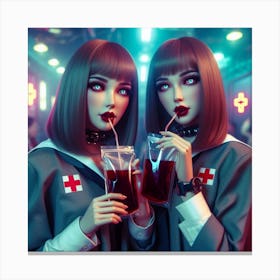 Two Dolls Drinking Canvas Print