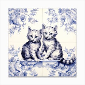 Kittens Cats Delft Tile Illustration 6 Canvas Print