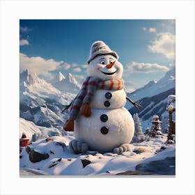 Snowman In The Snow Canvas Print