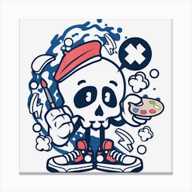 Funny Painter Artist Skeleton Canvas Print