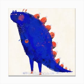 Blue Dinosaur With Shopping Basket Square Canvas Print