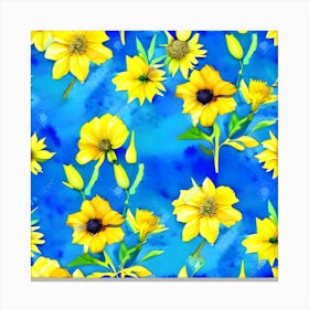 Yellow Sunflowers On Blue Background Canvas Print