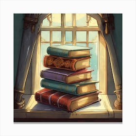 Books On The Window Sill Canvas Print