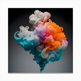 Abstract Long Cloud Of Colourful Smoke On A Grey Canvas Print