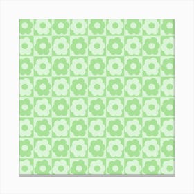 Floral Checker Green Square Canvas Print