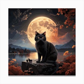 Black cat near the lake Canvas Print