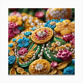 Embroidered Flowers Canvas Print