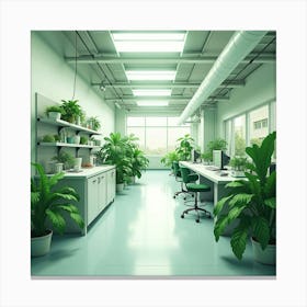 Advanced Laboratory With Sleek Tech, Watercolor Palette Of Greens 1 Canvas Print