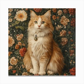 Cat In Flowers Art Canvas Print