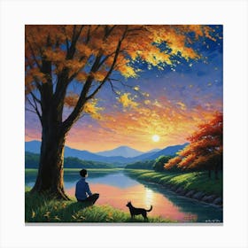 Sunset By The River Canvas Print