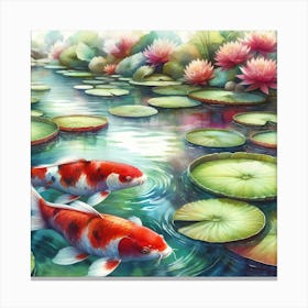 Koi Fish In Pond 1 Canvas Print