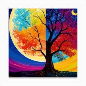 Midnight Half Colour Tree Canvas Print