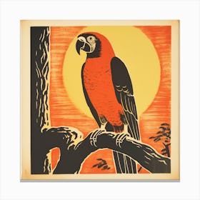 Retro Bird Lithograph Macaw 1 Canvas Print