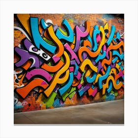 Urban Expression: Brick Wall Graffiti Canvas Print