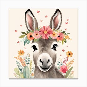 Floral Baby Donkey Nursery Illustration (4) Canvas Print