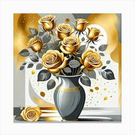 Gold Roses In A Vase Canvas Print