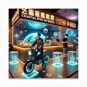 Celestial Bites On Wheels, A Futuristic Chinese Mo Canvas Print