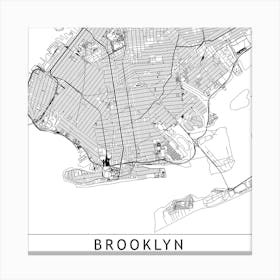 Brooklyn White Map Square Canvas Print