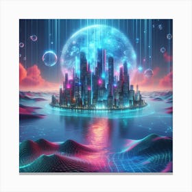Floating Metropolis: A Holographic Reflection of Reality Canvas Print