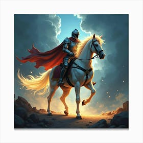 A Knight Riding A Glowing Horse Into A Mystical Battle 1 Canvas Print