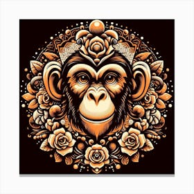 Monkey Head With Roses Canvas Print