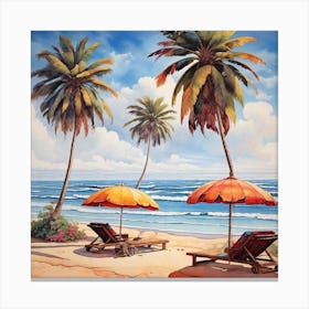 Palm Trees On The Beach Canvas Print