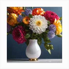 Colorful Flowers In A Vase 32 Canvas Print