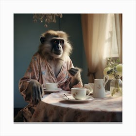 Monkey At Tea Canvas Print