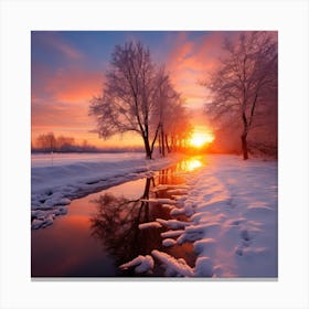 Sunset Over A River Canvas Print