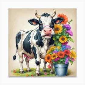 Cow With Flowers 18 Canvas Print