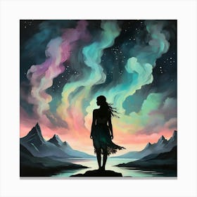 Boho art Silhouette of Northern lights 5 Canvas Print