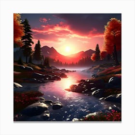 Sunset Over A River Canvas Print