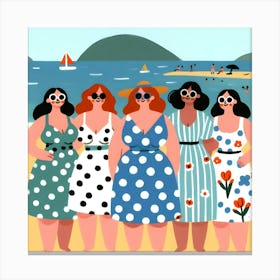 Four Plus Size Women On The Beach Canvas Print