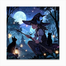 Witch With Cats Canvas Print