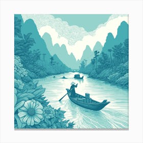 Rowing Boat Sunset Water Landscape Canvas Print